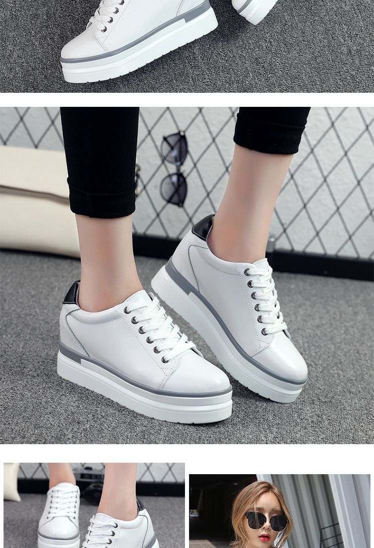 专柜同款【牛皮】拼色松糕底内增高鞋白色