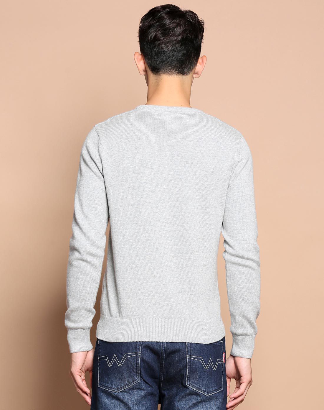 真维斯jeanswest男装石灰色时尚字母舒适圆领织花线衫jw-56-191024207