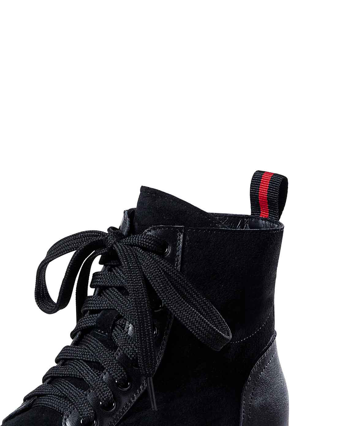 非谜fallinmiss2016冬季新款牛皮厚底系带黑色靴子vfm16d008635-1黑色