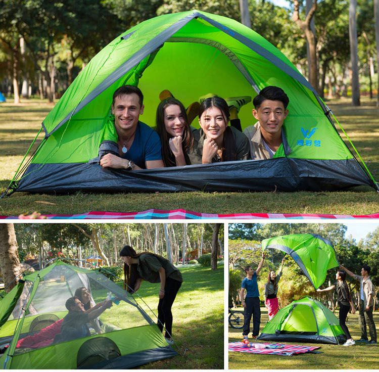 蓝色朗风双人双层免搭速开一分钟帐篷