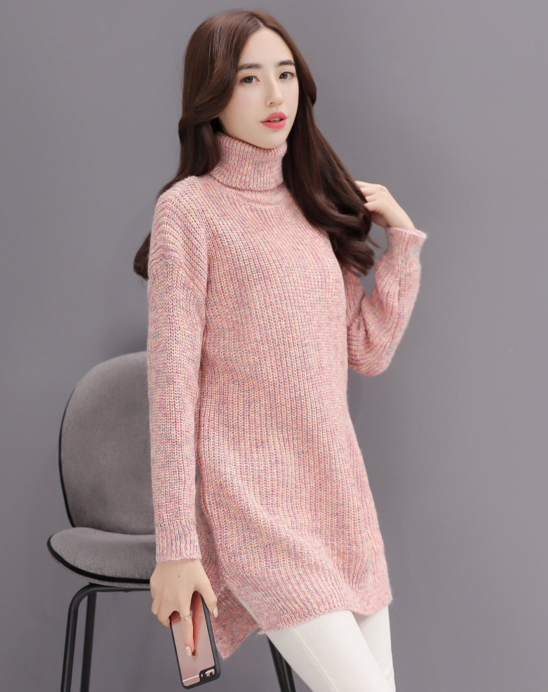 乔伊思女装移动端专场深蓝色高领下摆开叉针织连衣裙w64301038_唯品会