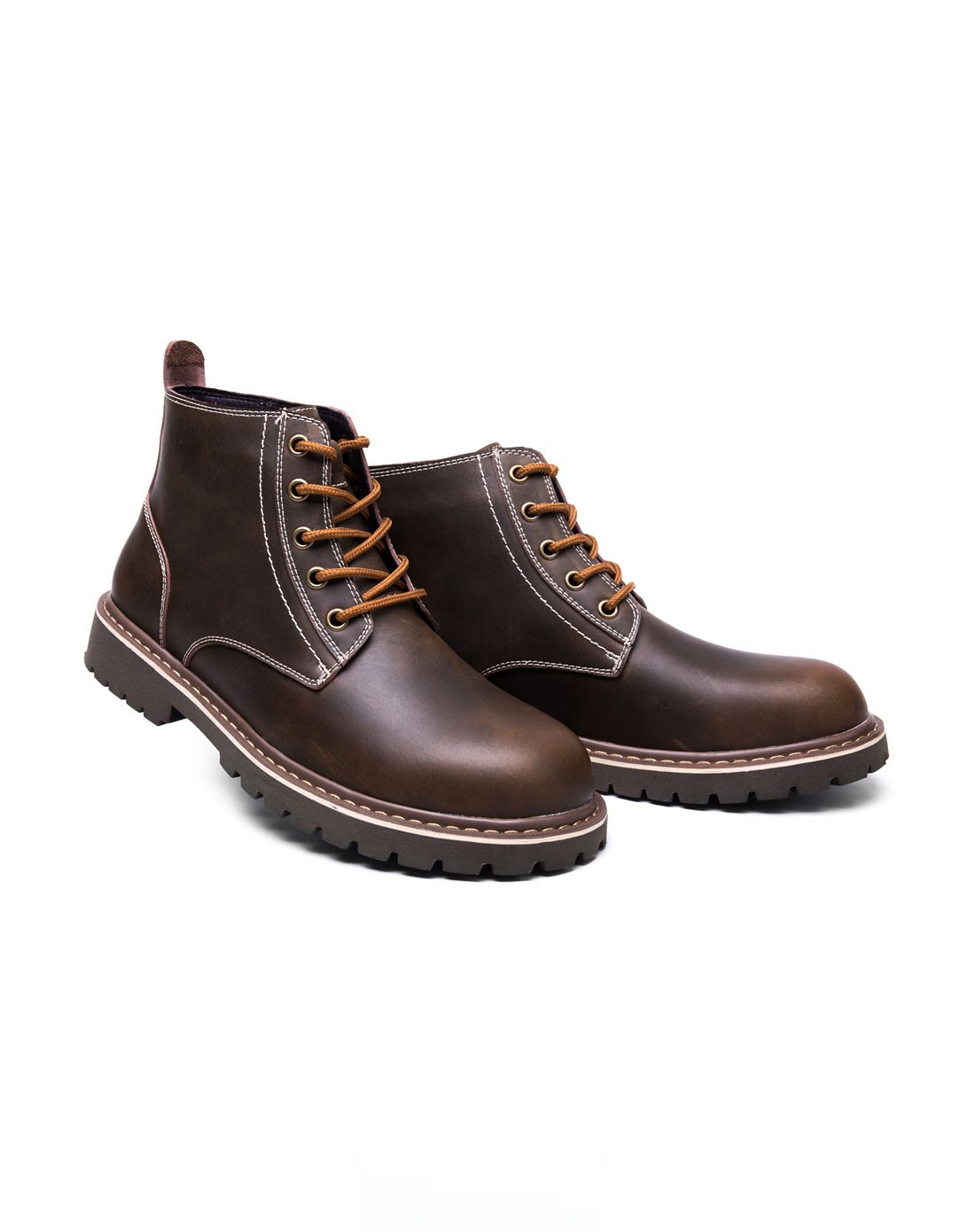 加绒保暖 棕色疯马皮经典大头沙漠短靴