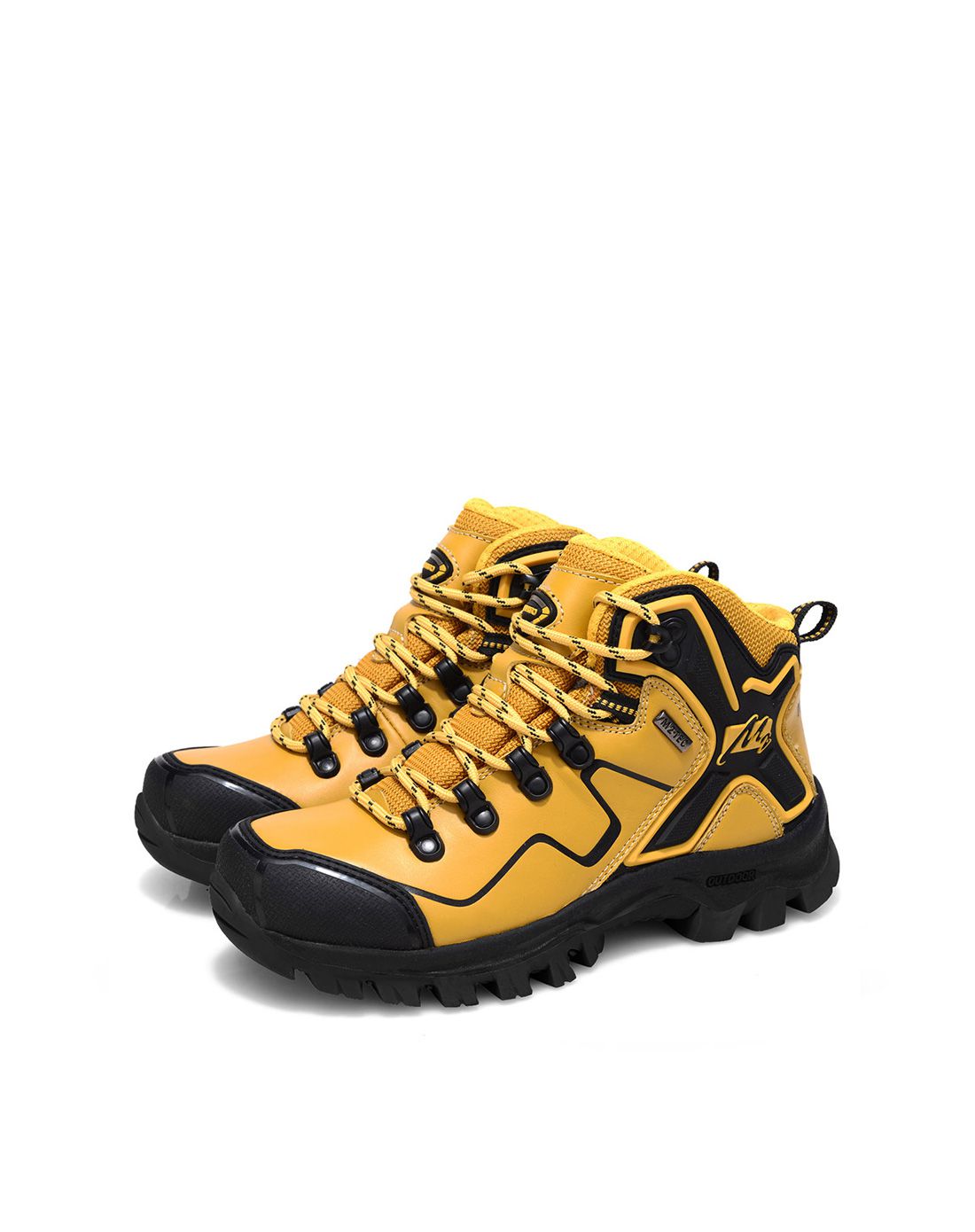 女款黄色/黑色高帮防滑户外登山鞋