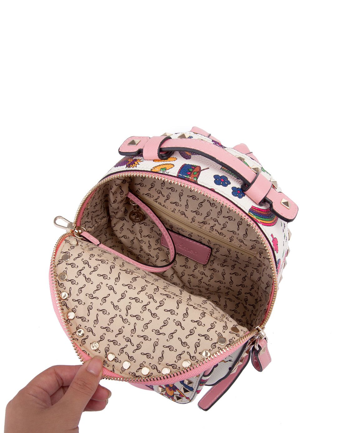 不莱玫2016樱花粉铆钉女士双肩包