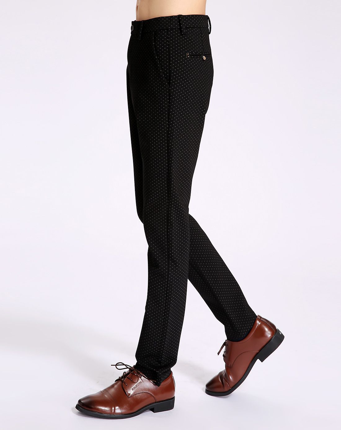 易诗顿eeiciiettod微弹撞色点纹修身休闲裤a3003163001_唯品会