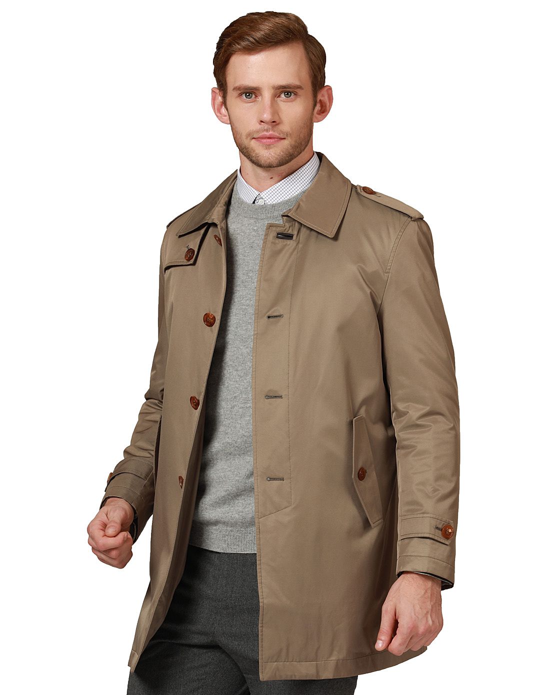 古柏valentcoupeau男装保暖节专场浅棕色时尚商务经典男士中长款风衣
