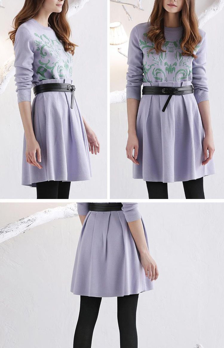 兰花色弓字褶毛织短裙