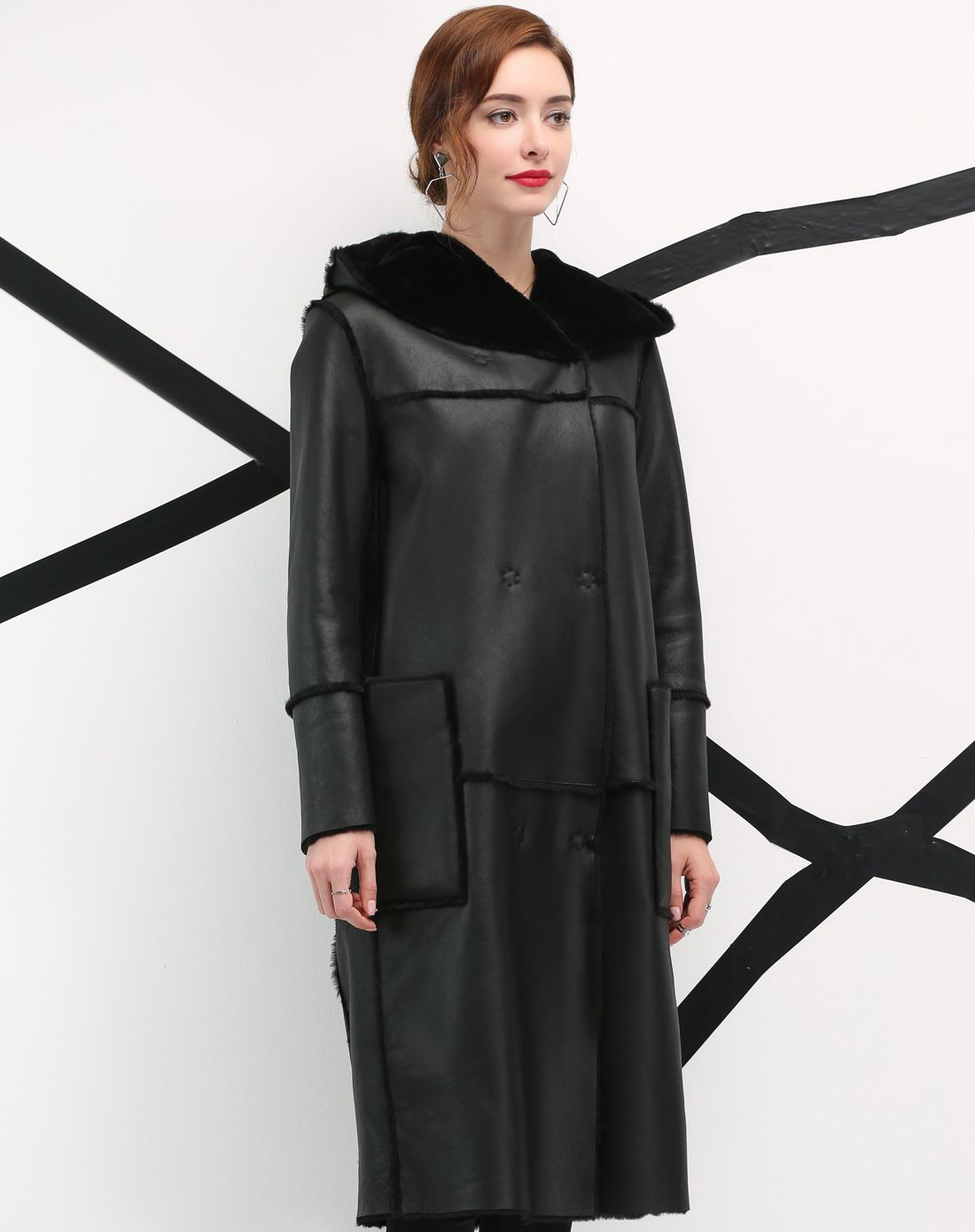 sovogue女士皮草专场带帽简约线条中长款皮毛一体s15w3a0772a23_唯品