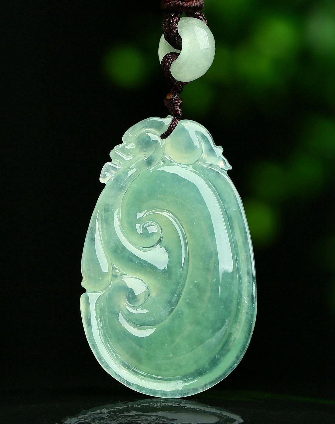 一品翠 天然翡翠a货冰透晴水绿如意兴隆挂件