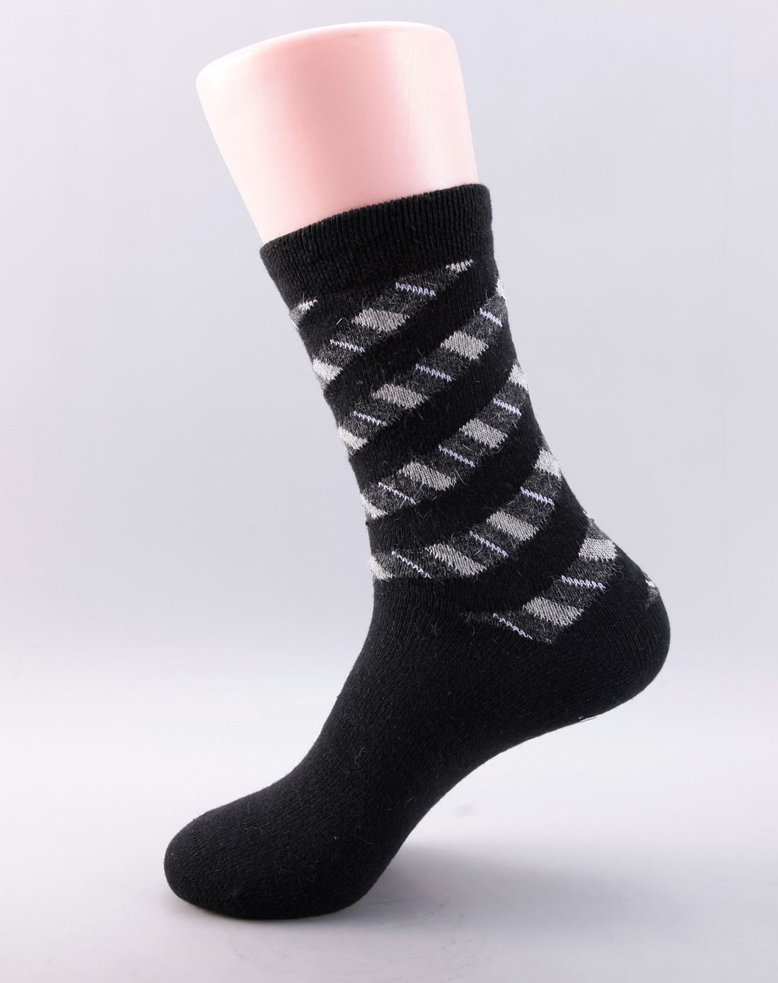 4双装 春季男士保暖兔羊毛斜条纹厚棉袜