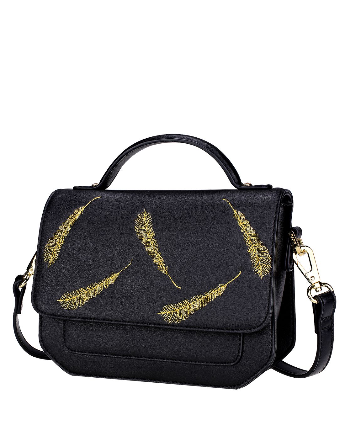 金色羽毛刺绣单肩斜挎小包