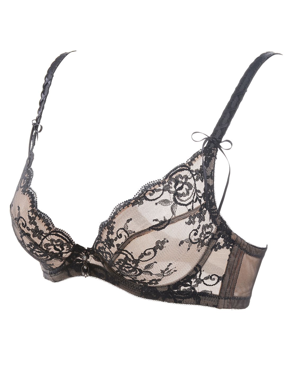 黑色性感诱惑单层蕾丝薄款文胸