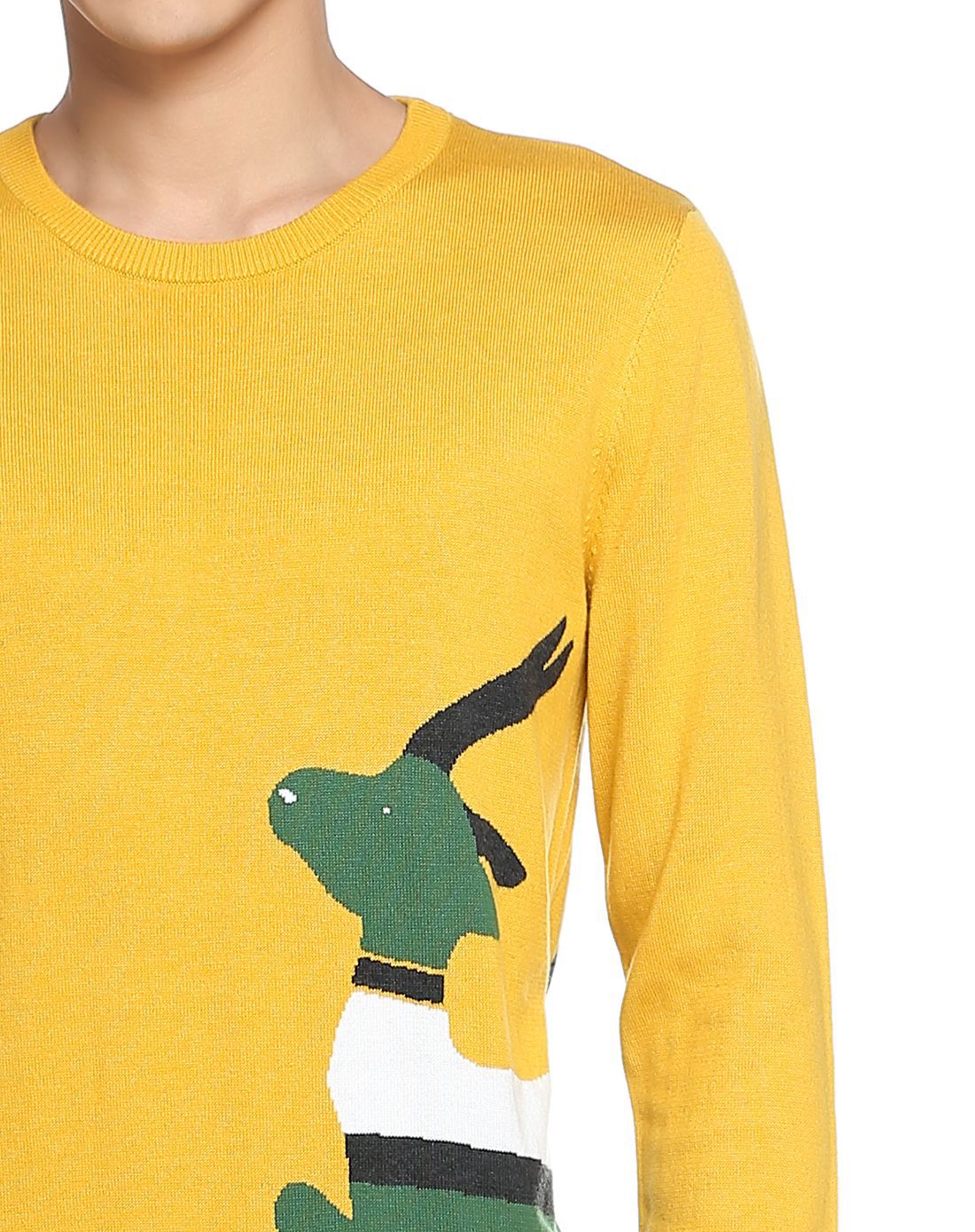 男装挂羊图案毛衣姜黄