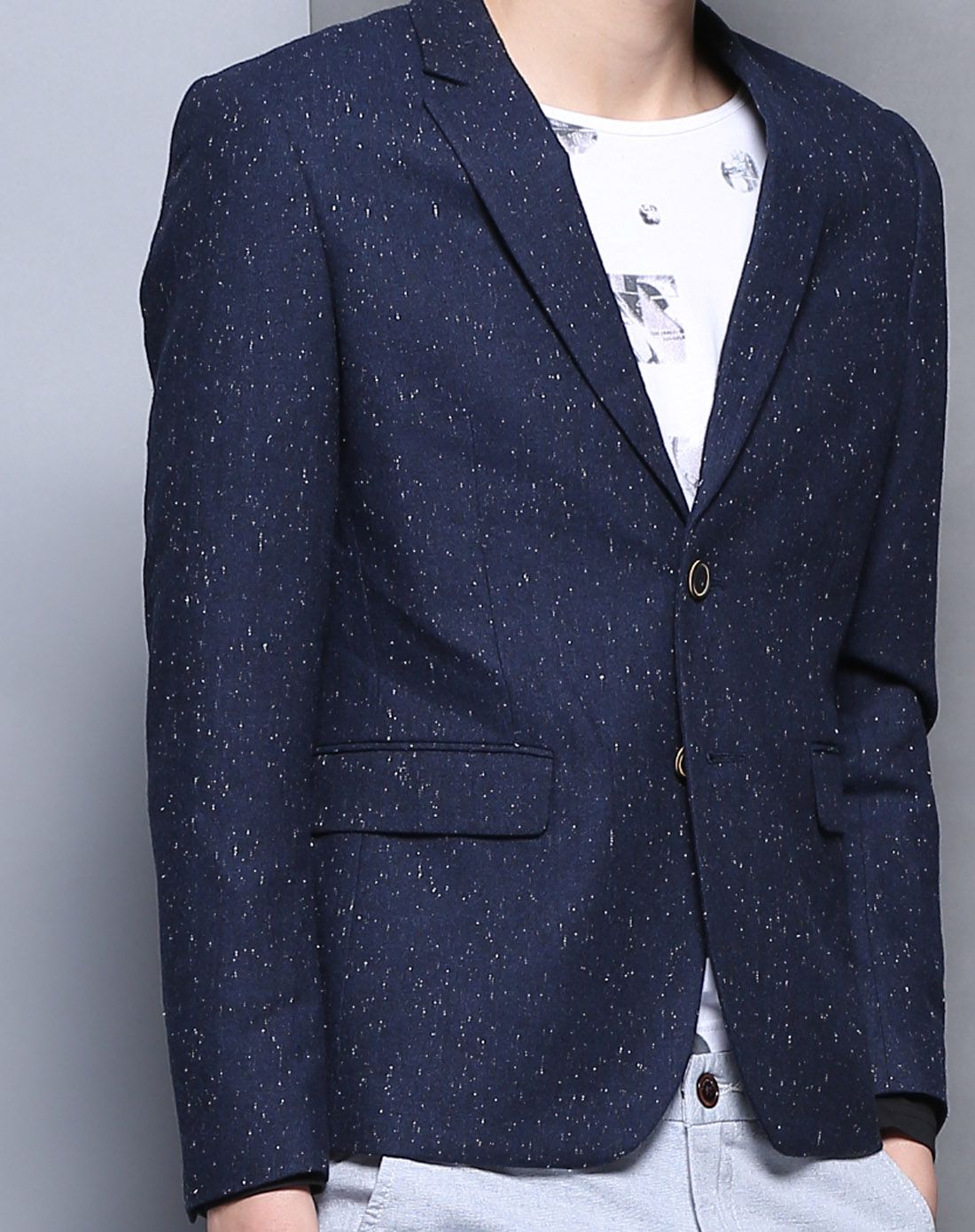 男装花沙点西服藏蓝色