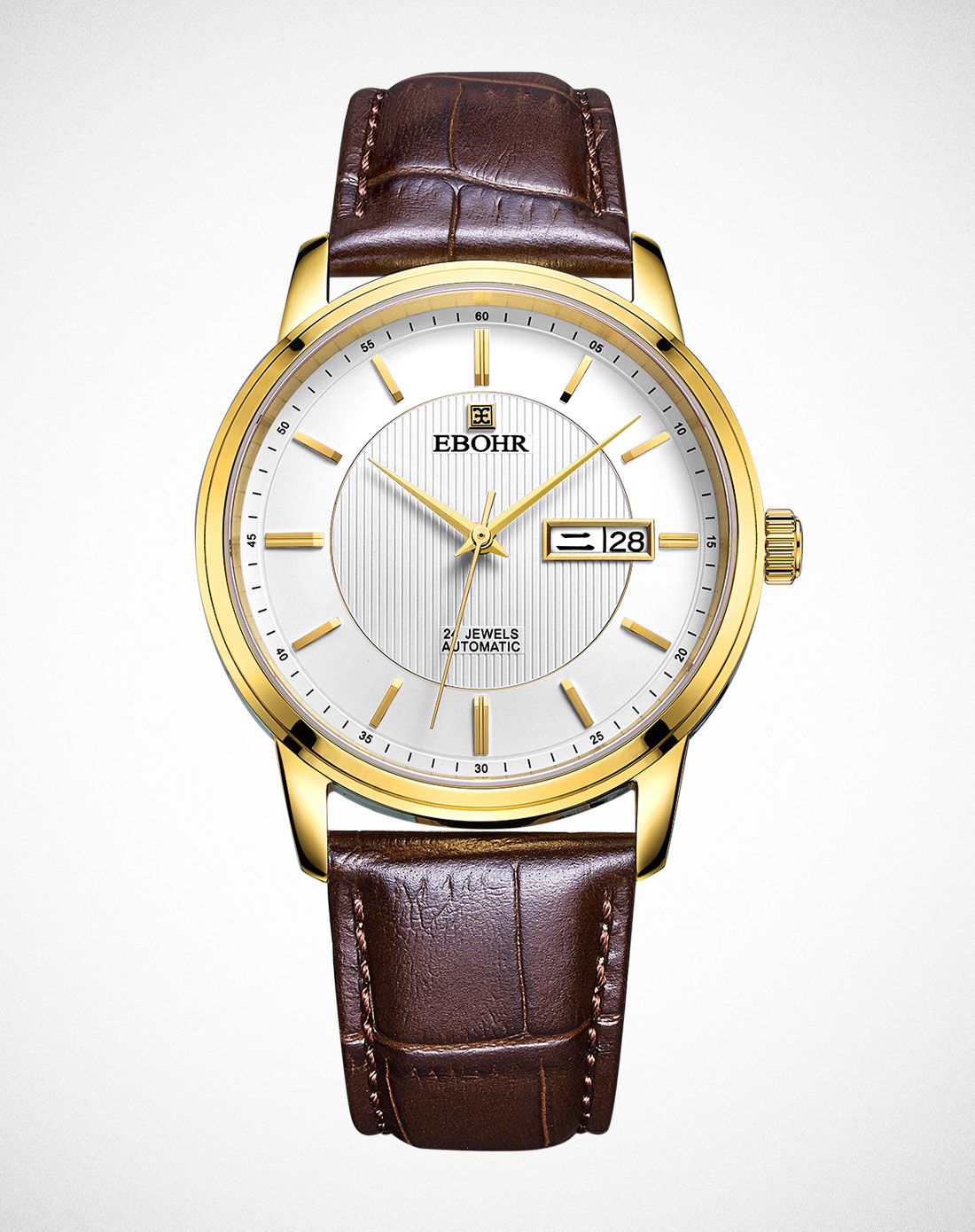 依波【专柜同款】都市经典黑面皮带机械男表