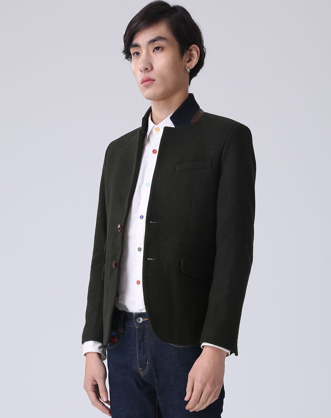 军绿男装花纱呢料西服