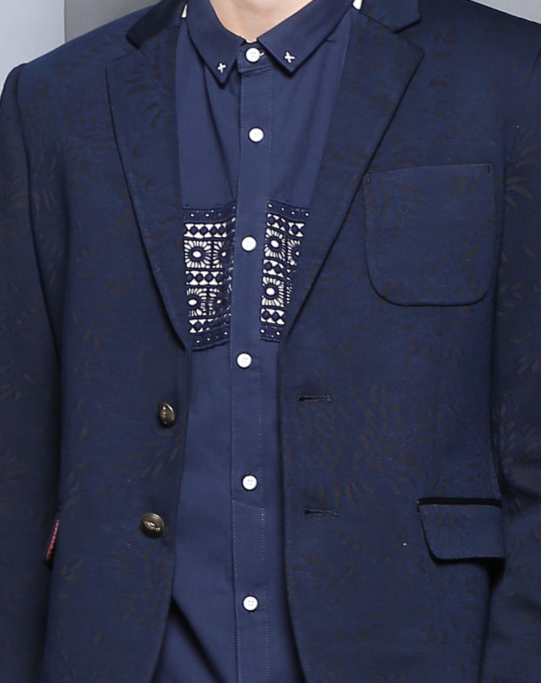 宝蓝男装暗提花西装