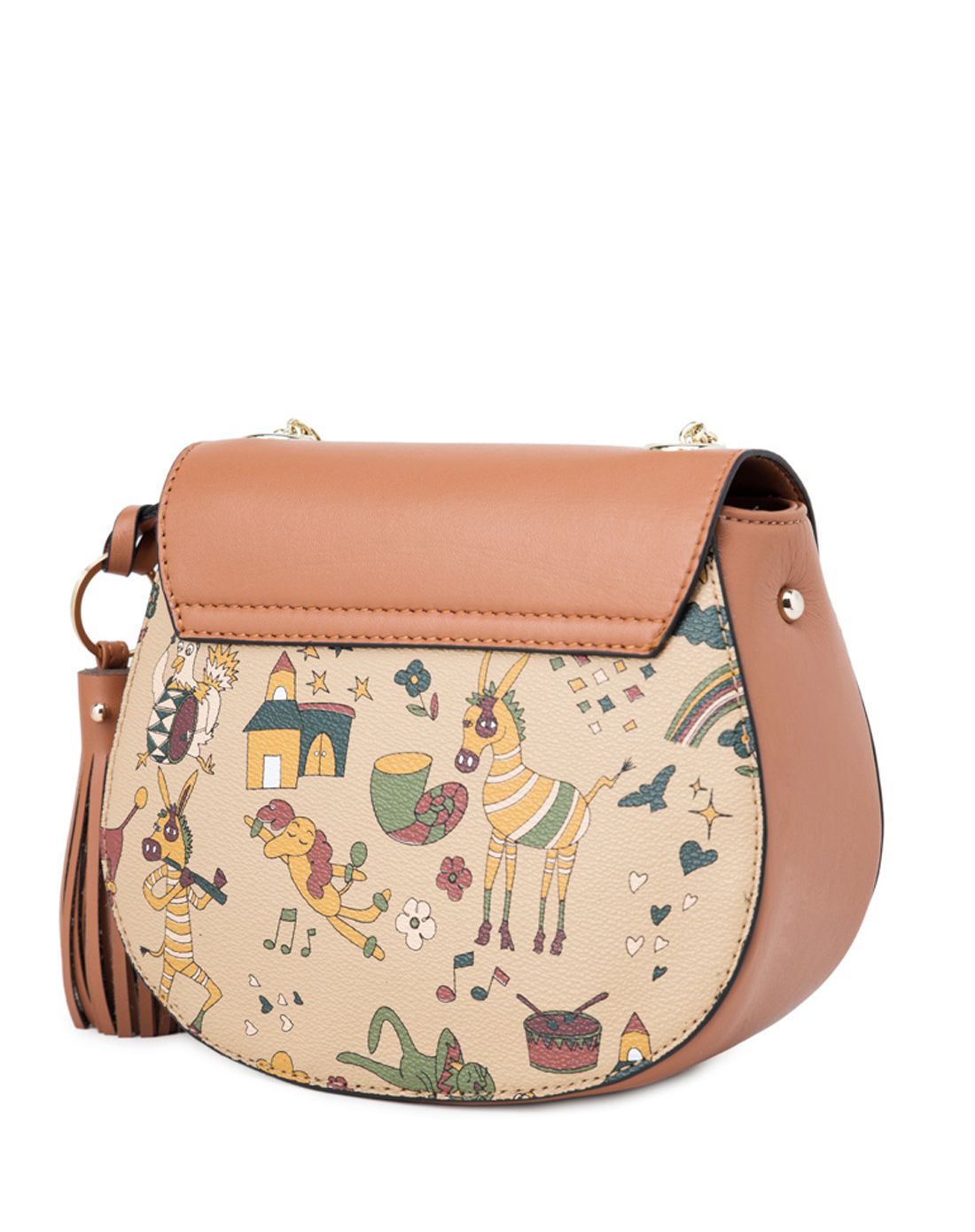 不莱玫2016复古棕女士流苏单肩斜挎马鞍包