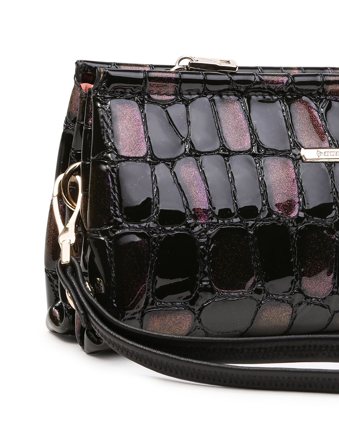 邓禄普dunlop紫配黑牛皮潮流手拿包db1358102-1_唯品会