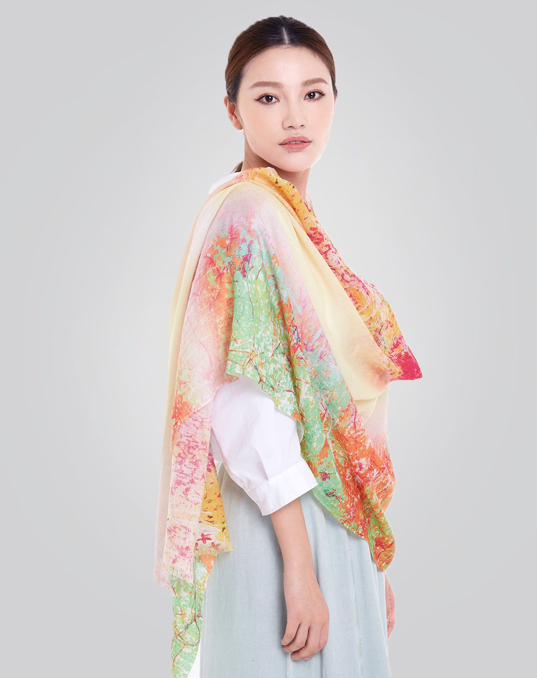 绝代佳人 花舞霓裳时尚羊毛高档印花披肩