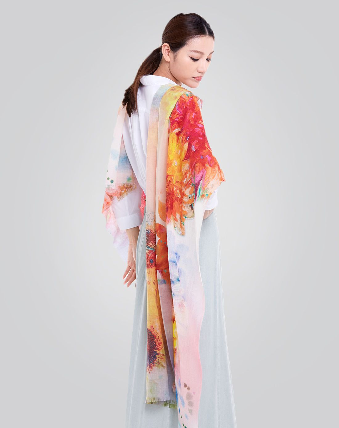 绝代佳人 花舞霓裳时尚羊毛高档印花披肩