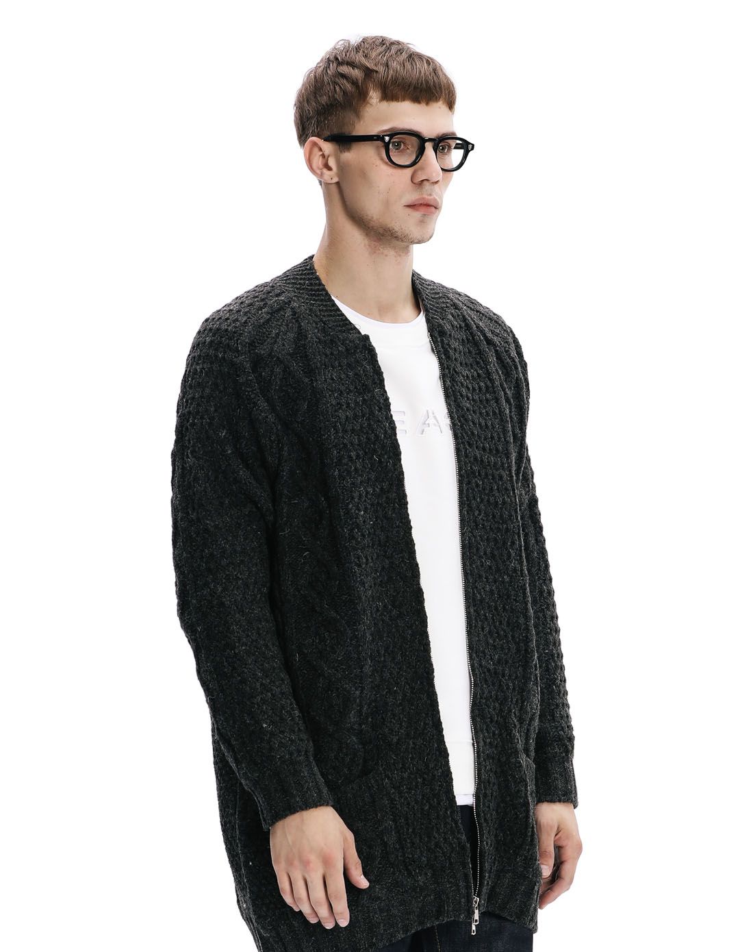 男士长款拉链毛衣外套