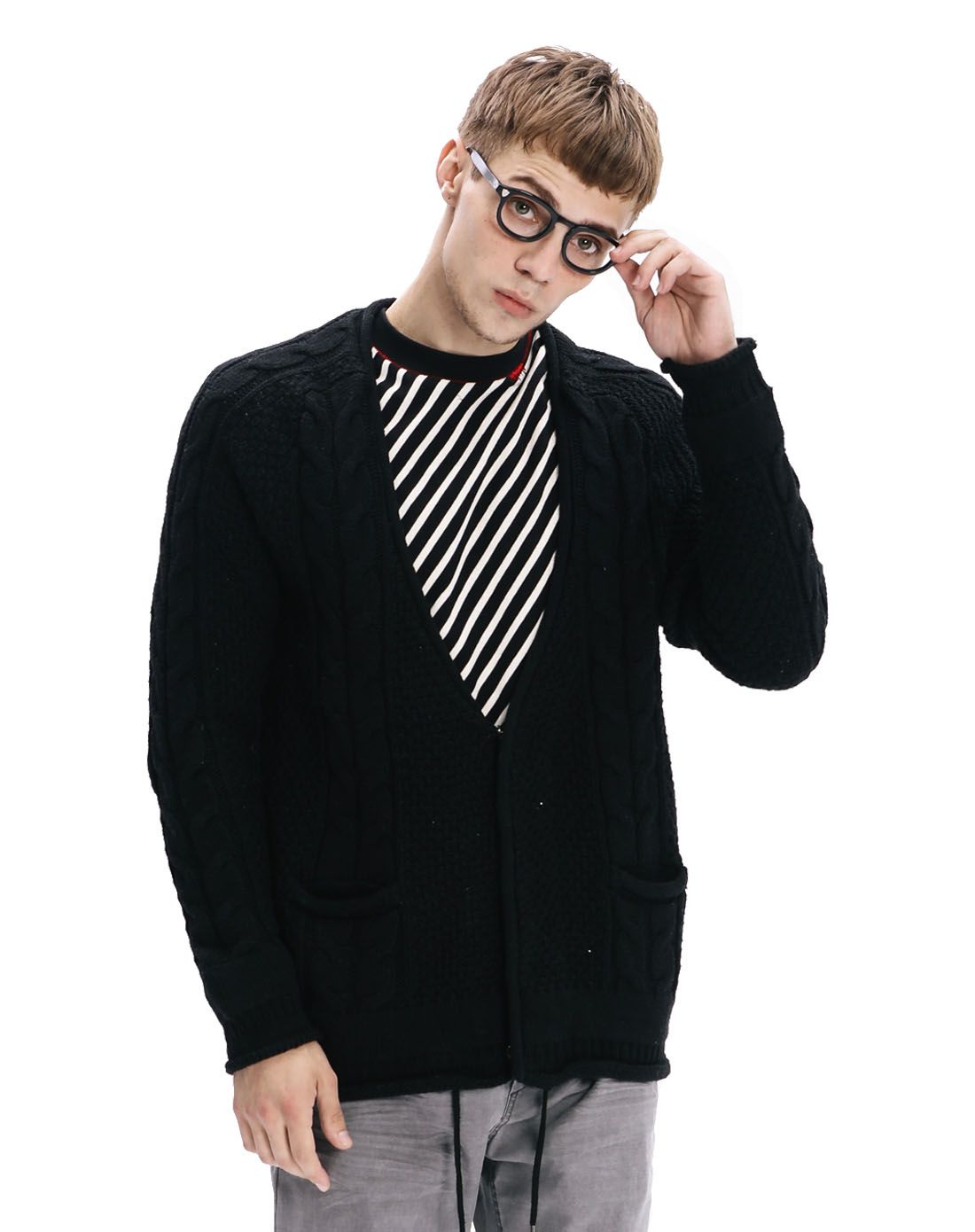 男士钮扣开胸毛衣外套