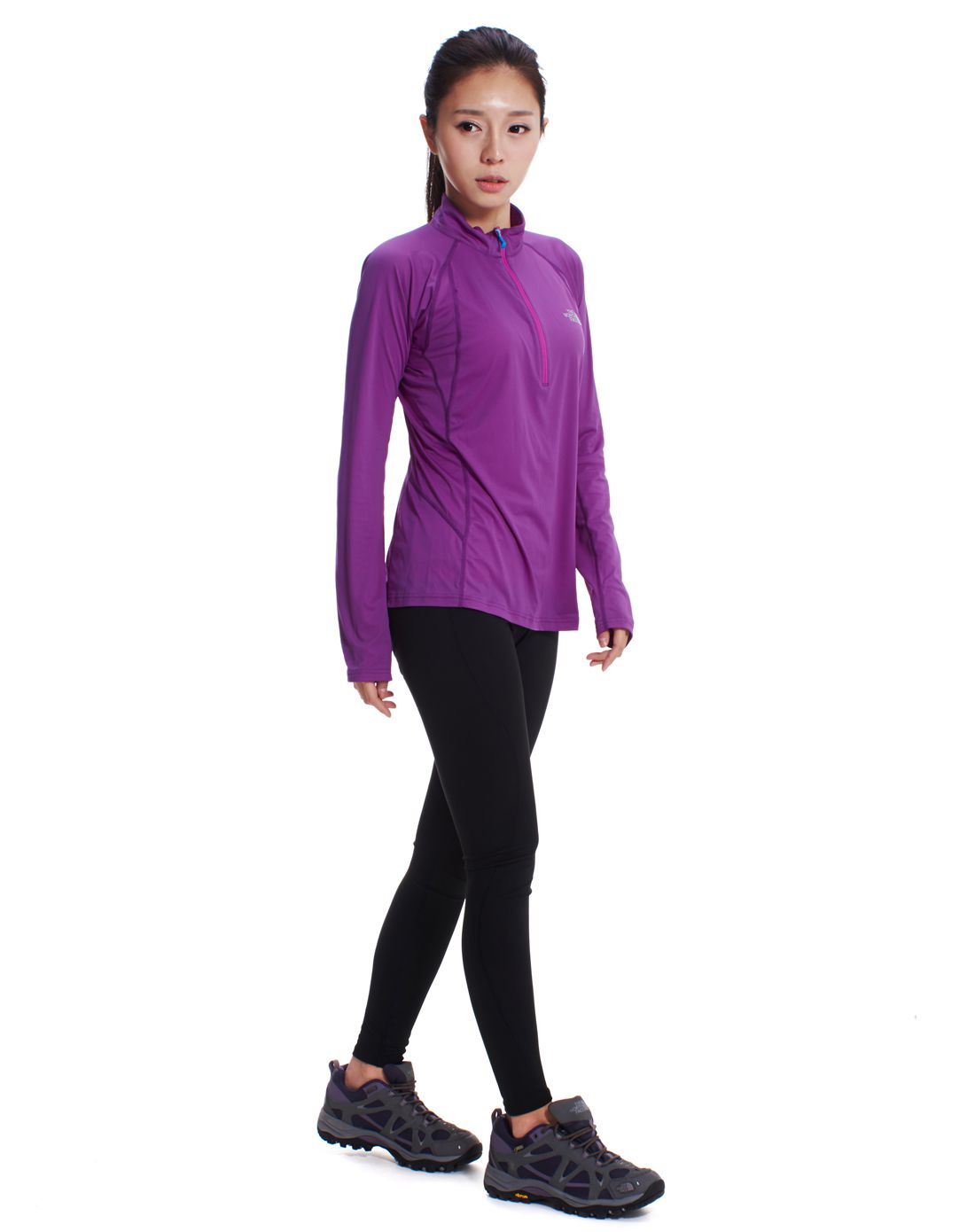 女款紫色长袖针织运动服