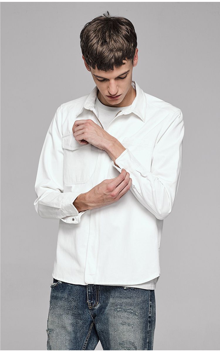 白色 欧美简约纯色休闲衬衫