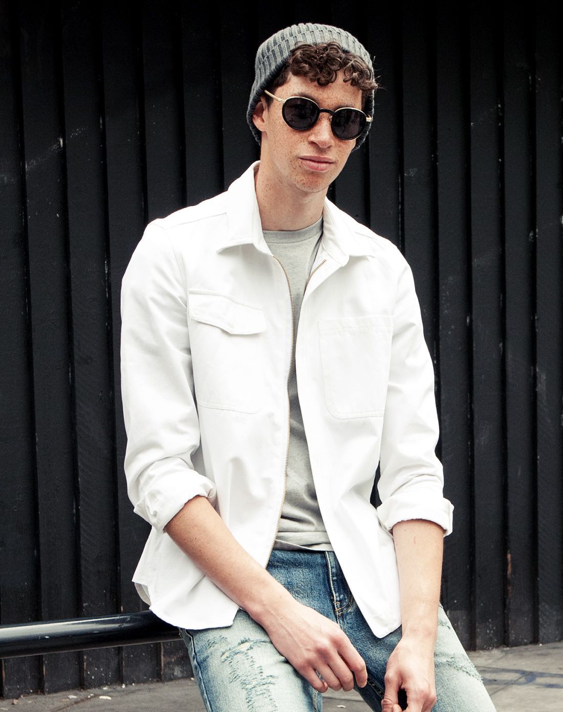 白色 欧美简约纯色休闲衬衫