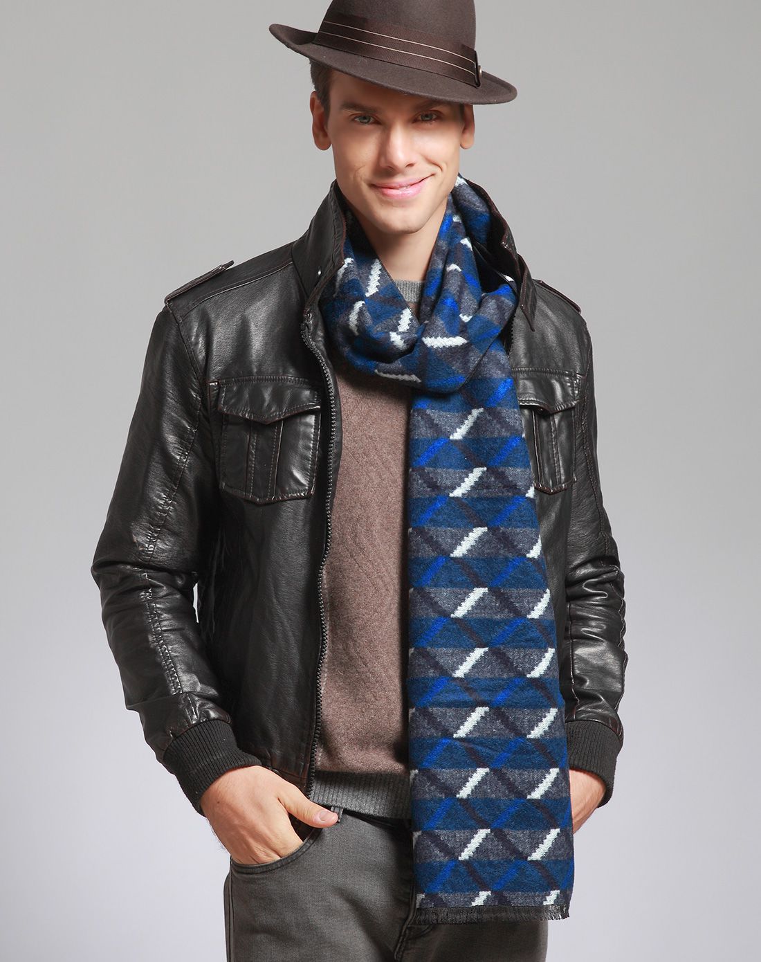 男士桑蚕丝混纺围巾