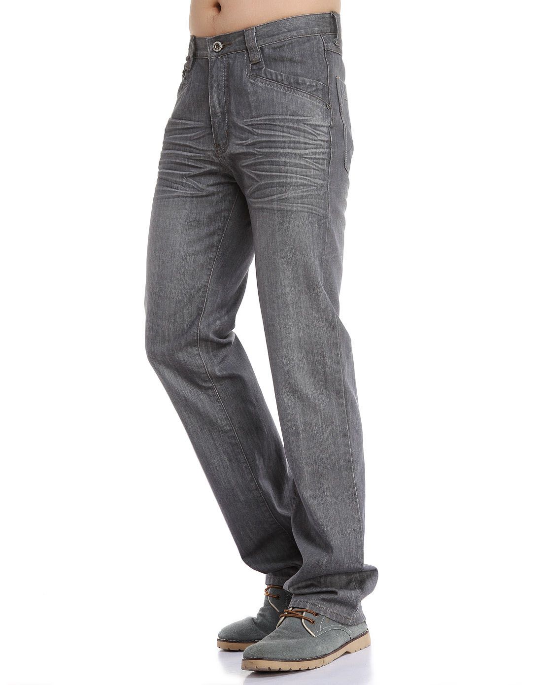 灰色休闲简约直筒牛仔裤