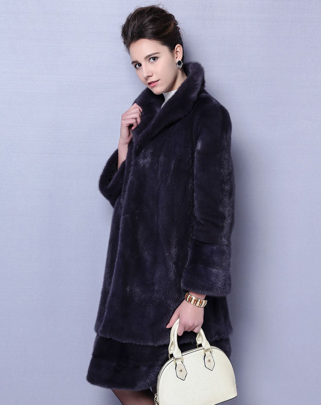 女式水貂毛奢华皮草黛紫
