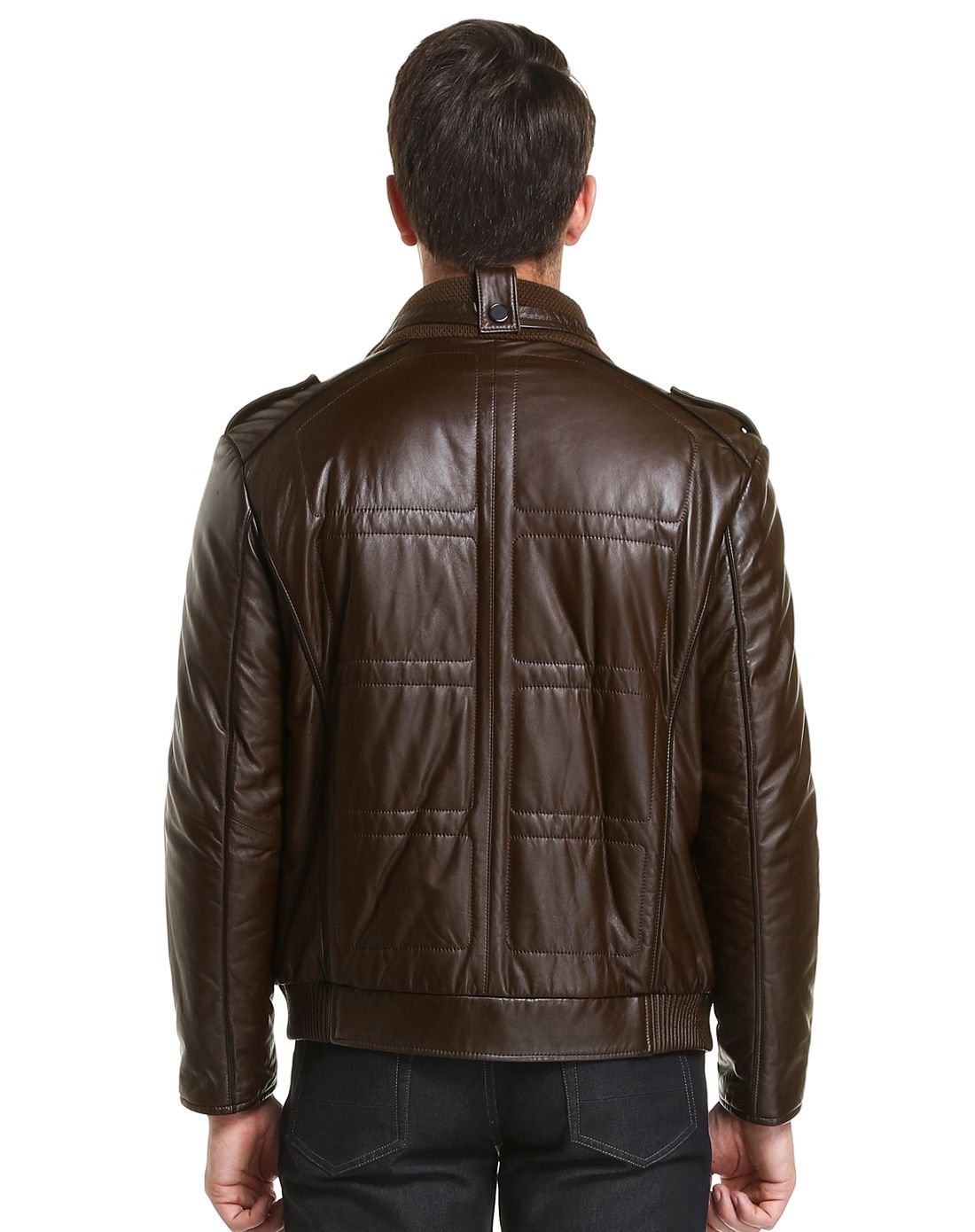 男款商务时尚皮衣酱色