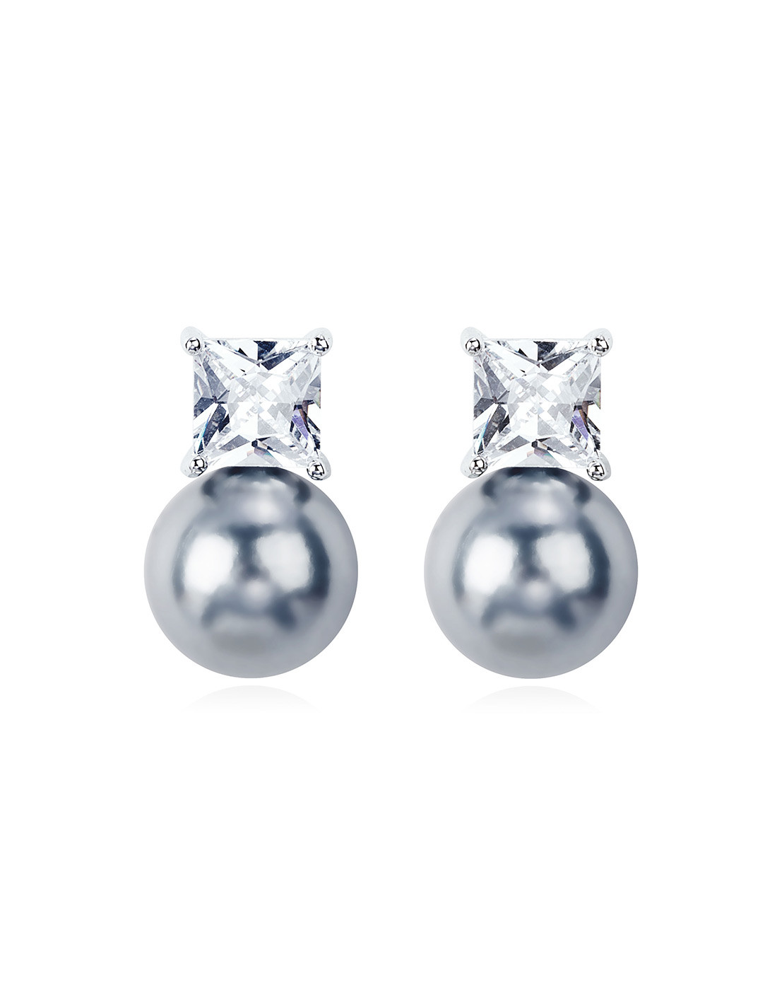 茜子 氧化锆珍珠吊坠耳钉灰色