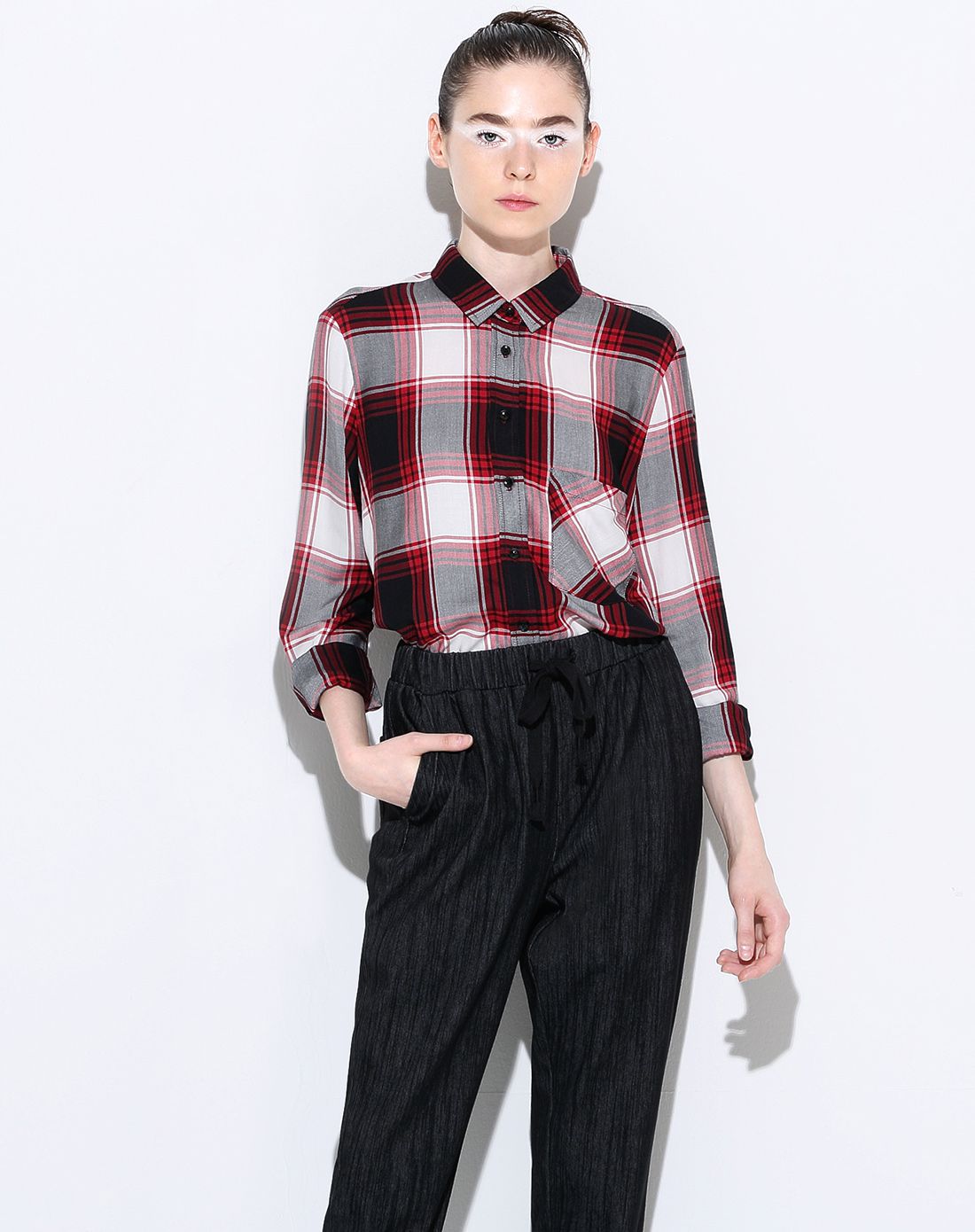 英伦风格子休闲长袖衬衣