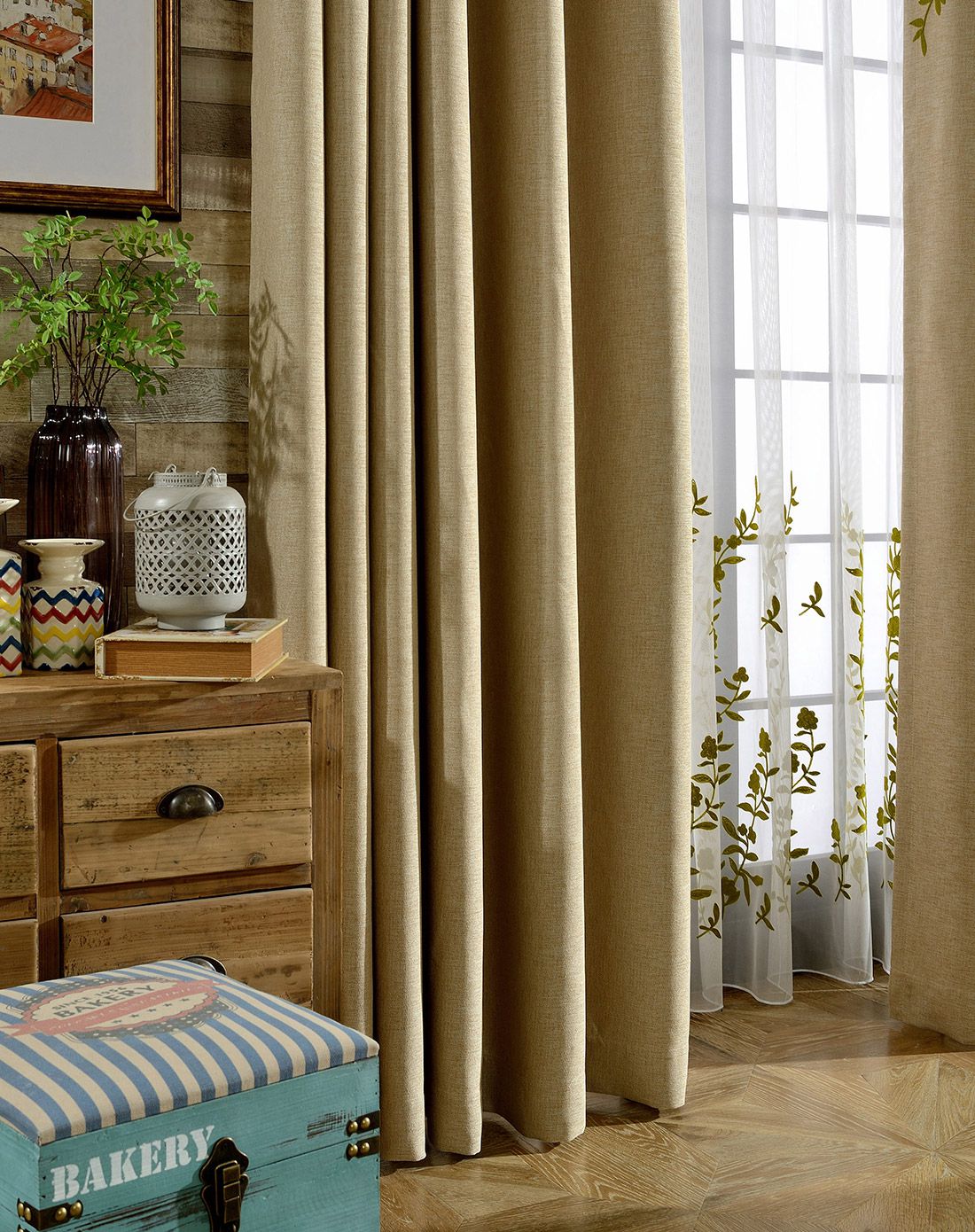 南池春晓浅咖窗帘350x260cm两片