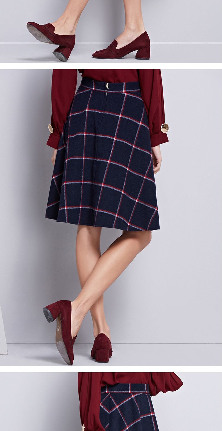 红蓝格新款大摆半身裙