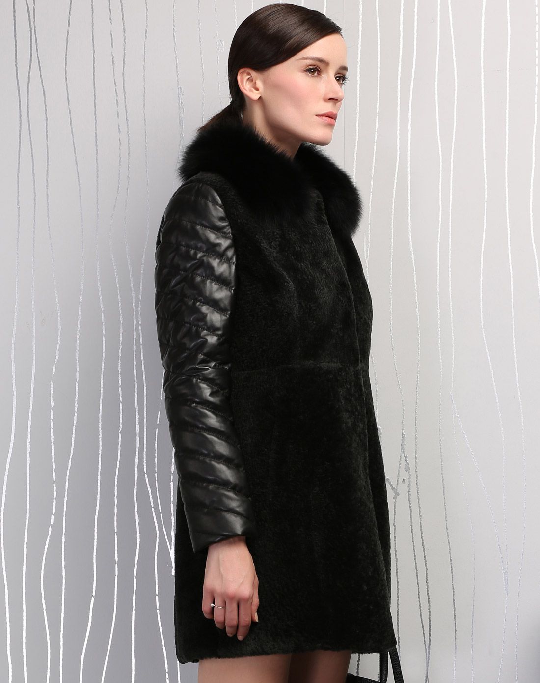 in see&insee fashion&sovogue皮衣皮草男女羊毛皮狐狸毛领修身中长款