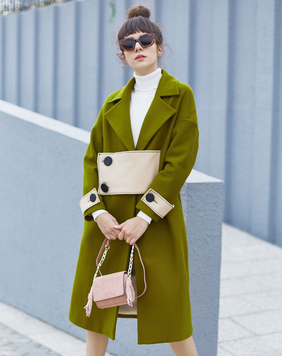 ugoccam时尚拼接宽松型大衣绿bds004968_唯品会