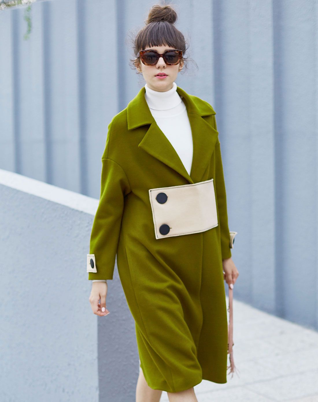 ugoccam时尚拼接宽松型大衣绿bds004968_唯品会