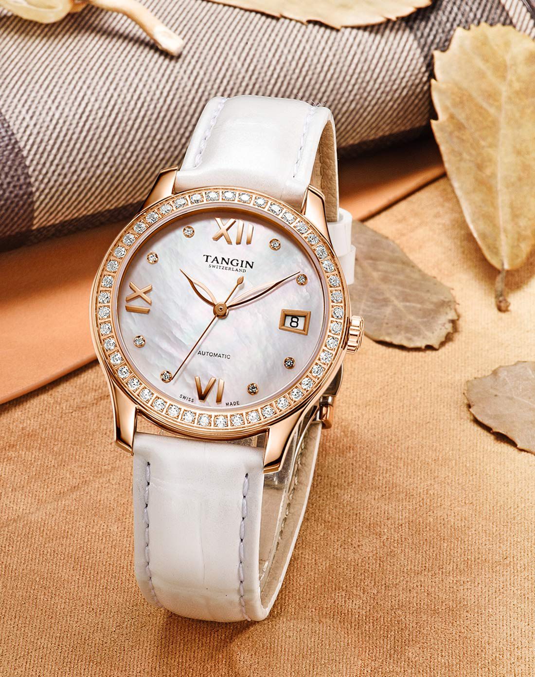 tangin 〔镶钻时尚]机械女表送派克笔