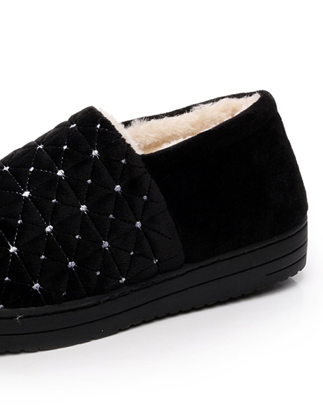 绣四方格棉鞋棉拖鞋( 黑色 )