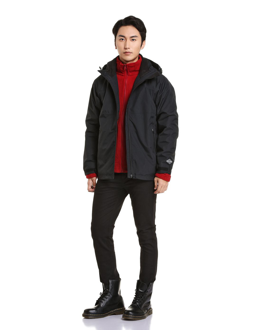 森马休闲时尚男款连帽套绒纯色冲锋化纤修身便服