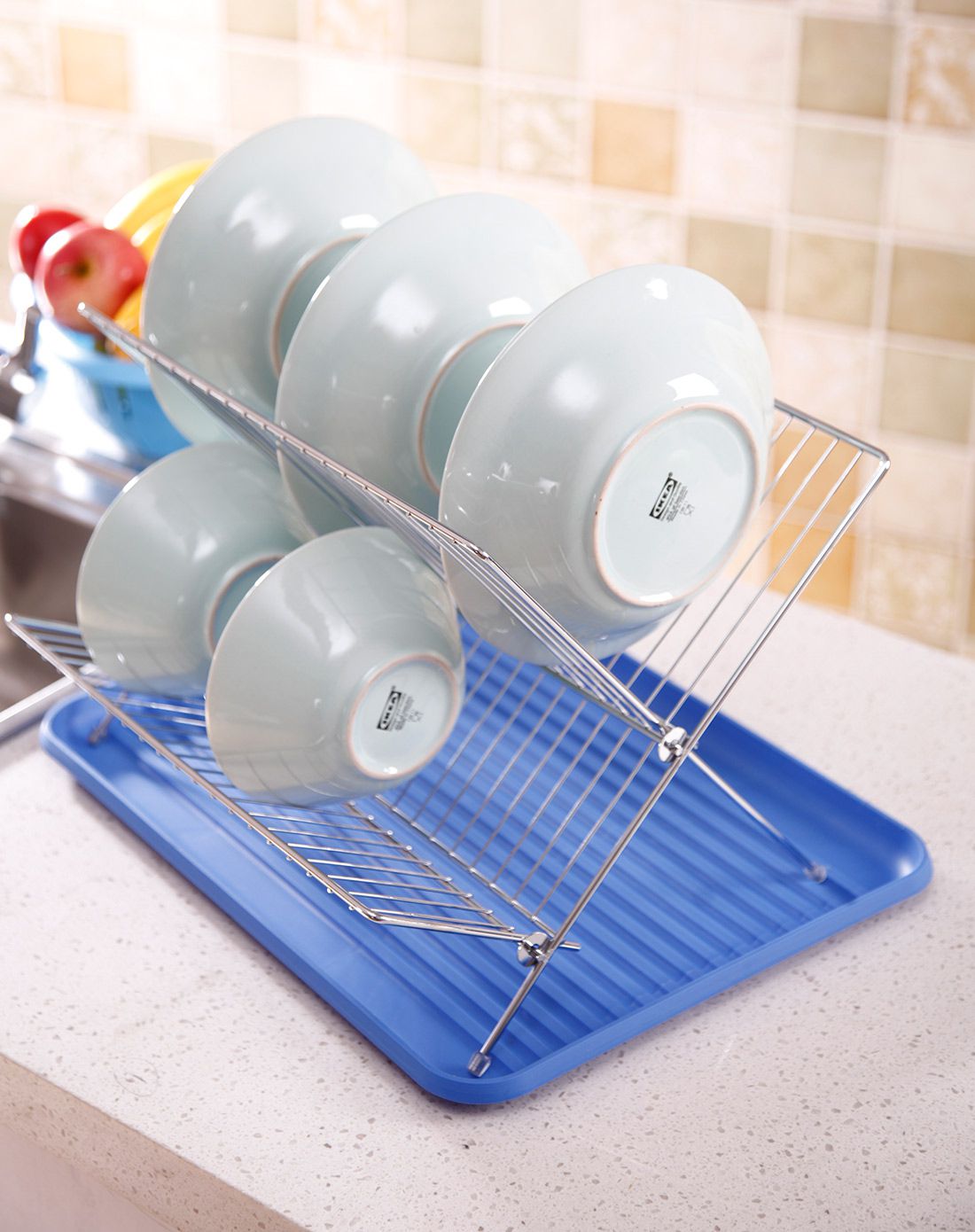 双层交叉沥水碗蝶架带彩盘