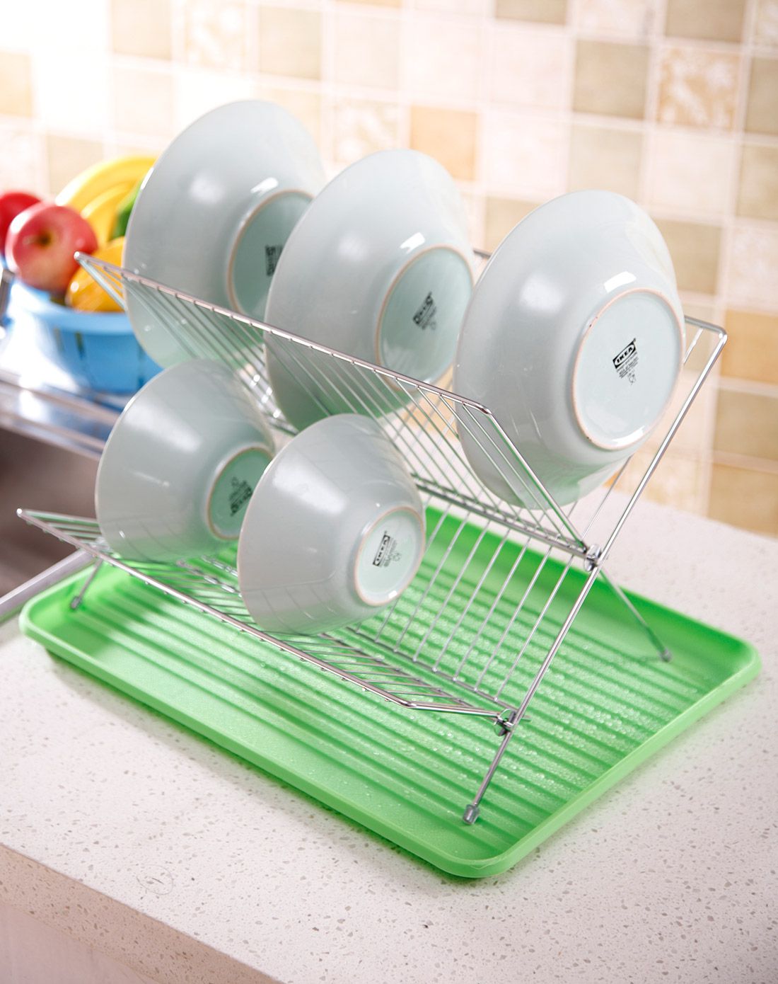 双层交叉沥水碗蝶架带彩盘