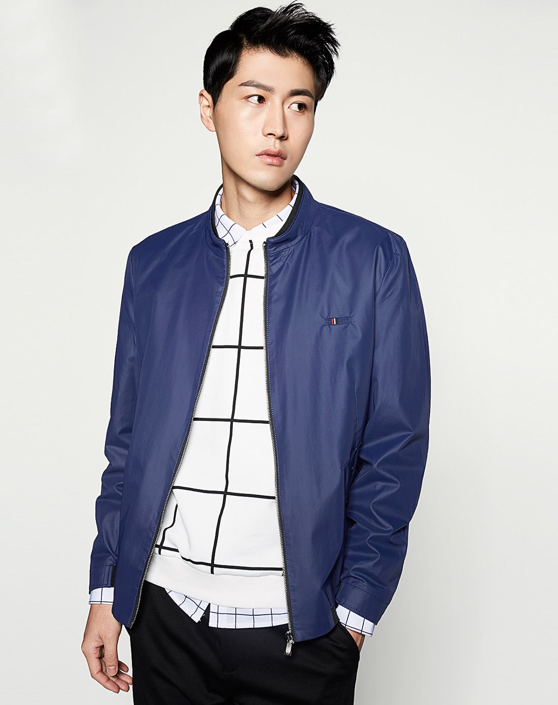 藏青商务立领夹克外套