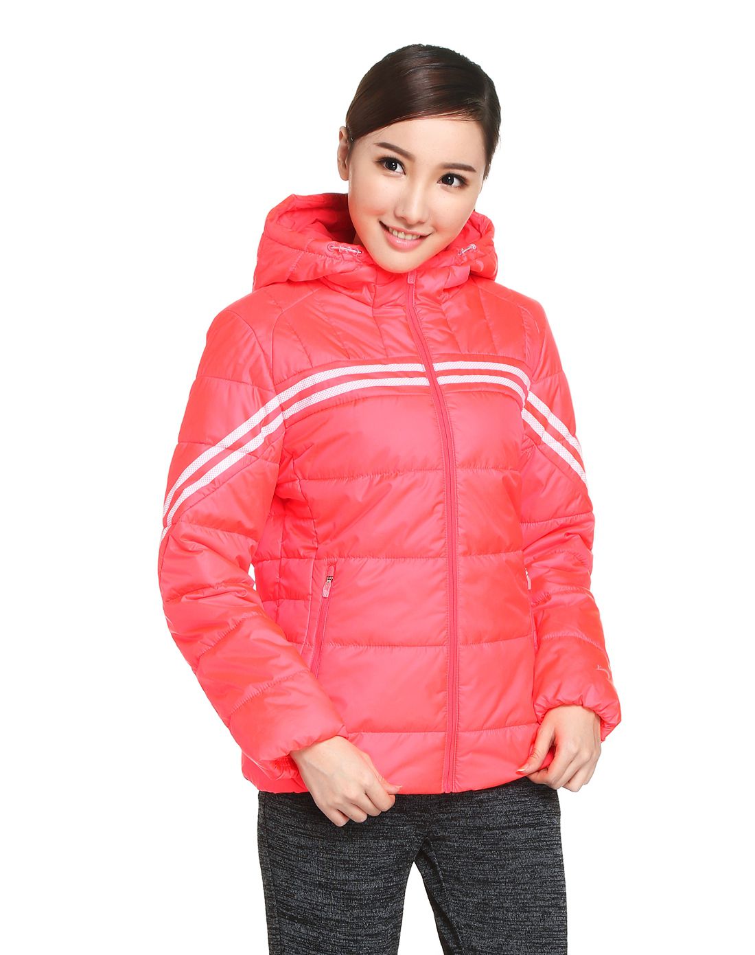 条纹印花 女款棉服 运动百搭炫彩红