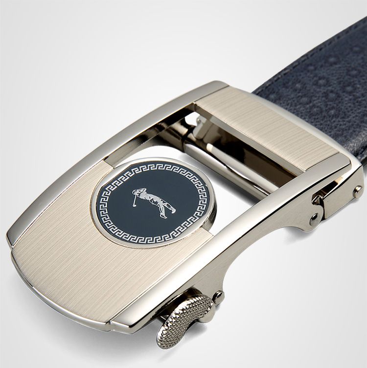 男款牛皮革镂空欧美时尚自动扣皮带啡色