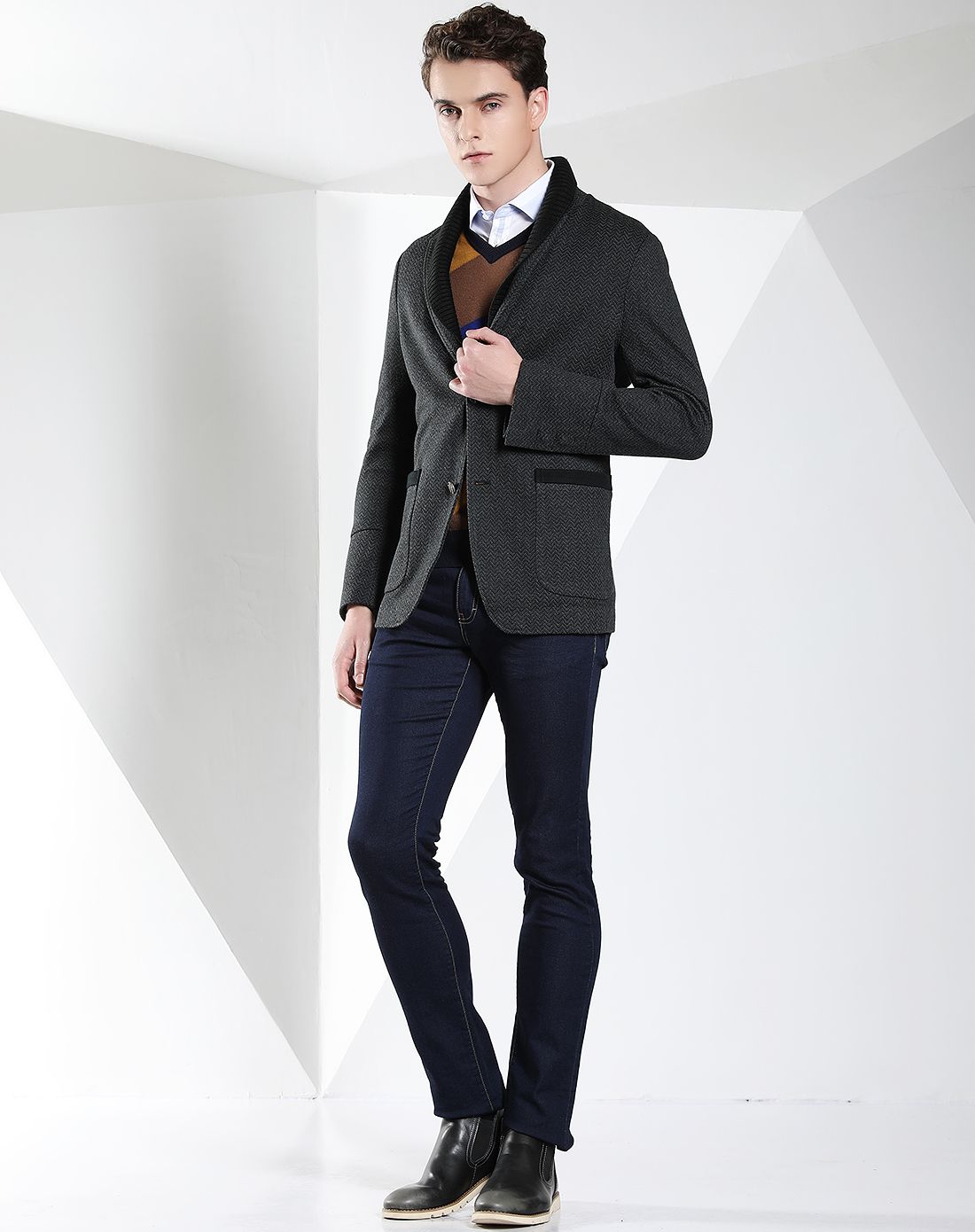 含羊毛带挂面波浪纹成熟男士休闲装